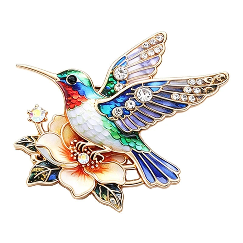 Hummingbird Hovering over a Flower Brooch original white background product photo