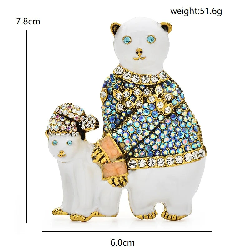 Polar Bear and Cub in Sparkling Winter Coats Brooch dimensions and weight