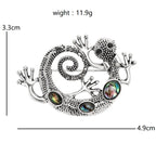 Curled Gecko with Iridescent Inlays Brooch — dimensions