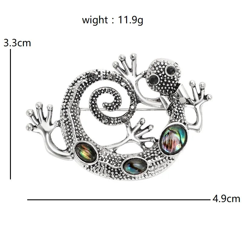 Curled Gecko with Iridescent Inlays Brooch — dimensions