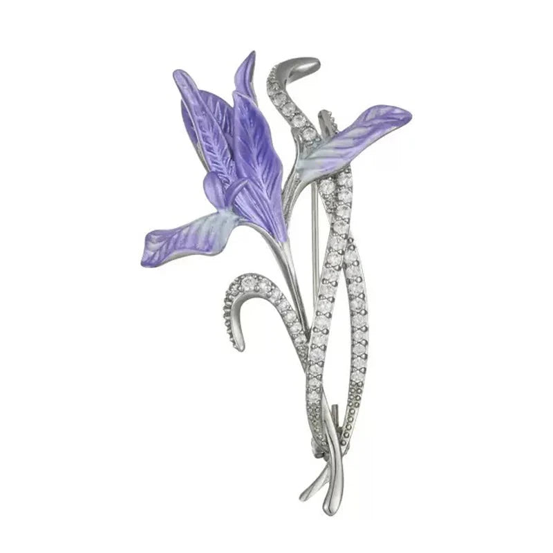Purple Orchid with Sparkling Curved Stem Brooch original white background product photo
