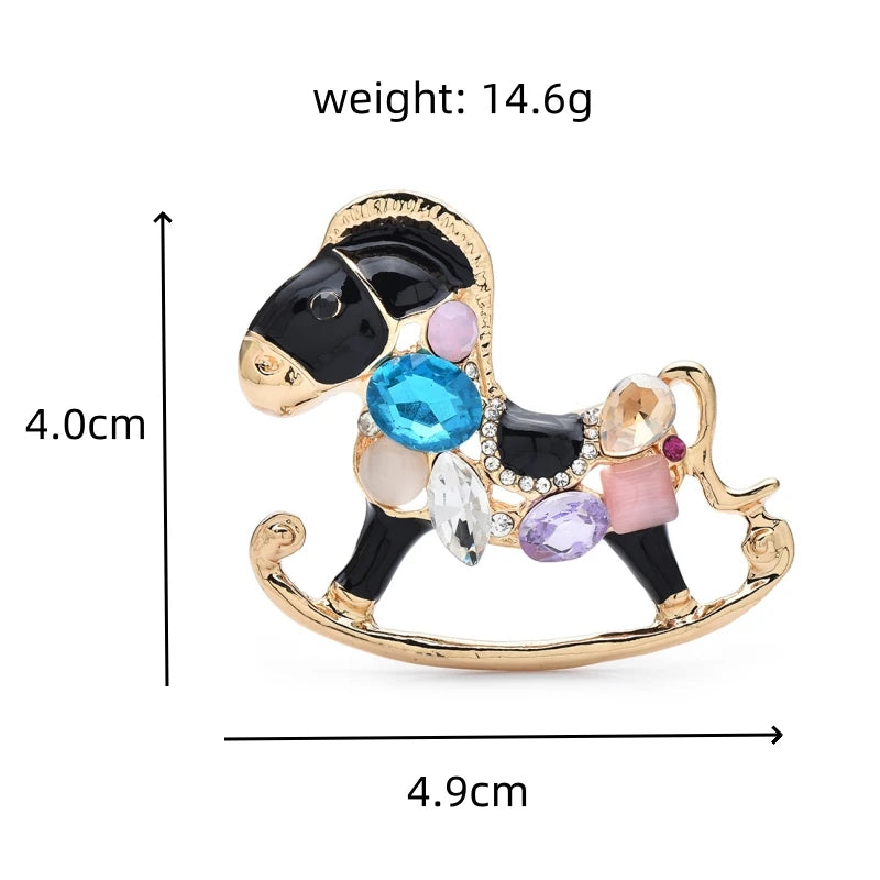 Jeweled Acrylic Rocking Horse Brooch — dimensions