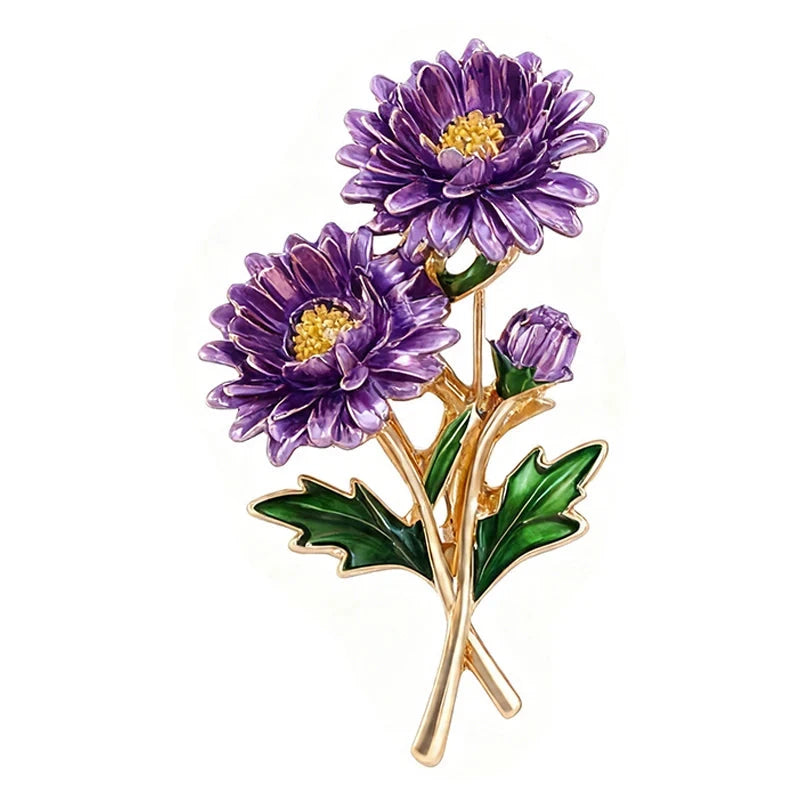 Purple Aster Blossoms and Bud Brooch original white background product photo