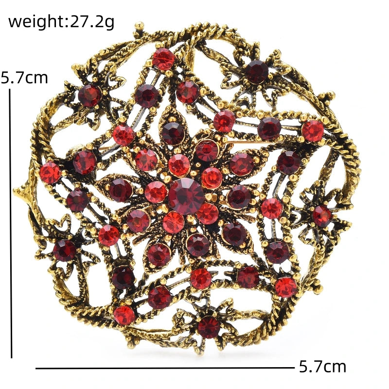 Openwork Star Flower Rhinestone Medallion Brooch — dimensions