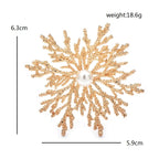 Textured Snowflake with Pearl-Look Center Brooch — dimensions