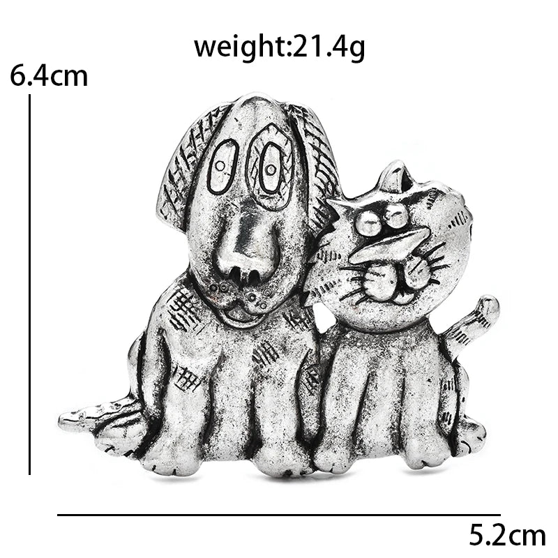 Vintage-Style Dog and Cat Pair Brooch — dimensions