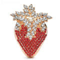 Rhinestone Strawberry with Jeweled Leaves Brooch — Red Strawberry