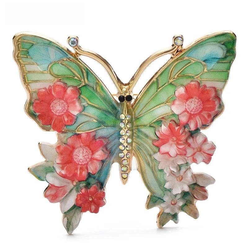 Floral Butterfly Brooch — Red