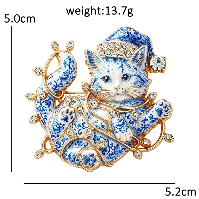 Christmas Kitten Tangled in Fairy Lights Brooch