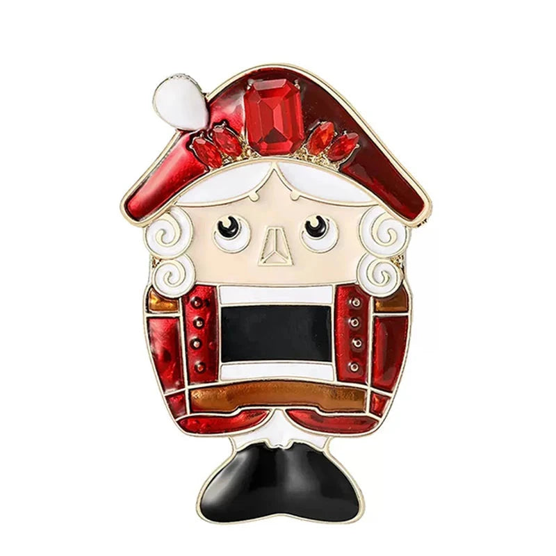 Enamel Nutcracker Soldier Brooch — Red