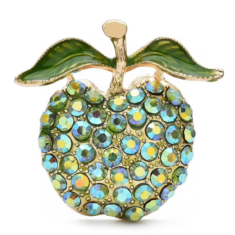 Green Rhinestone Apple Brooch — Green Apple