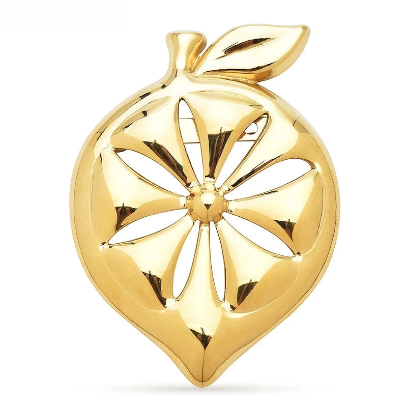 Lemon Slice with Leaf Brooch — Gold