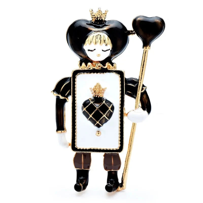 Playing Card Soldier with Heart Scepter Brooch — Black
