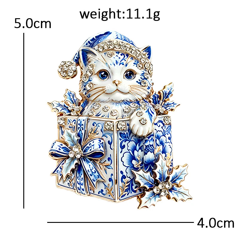 Christmas Kitten in Gift Box Brooch