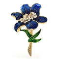 Large Enamel Flower with Jeweled Center Brooch — Blue