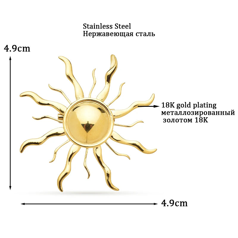 Wavy Ray Sun Stainless Steel Brooch — product view