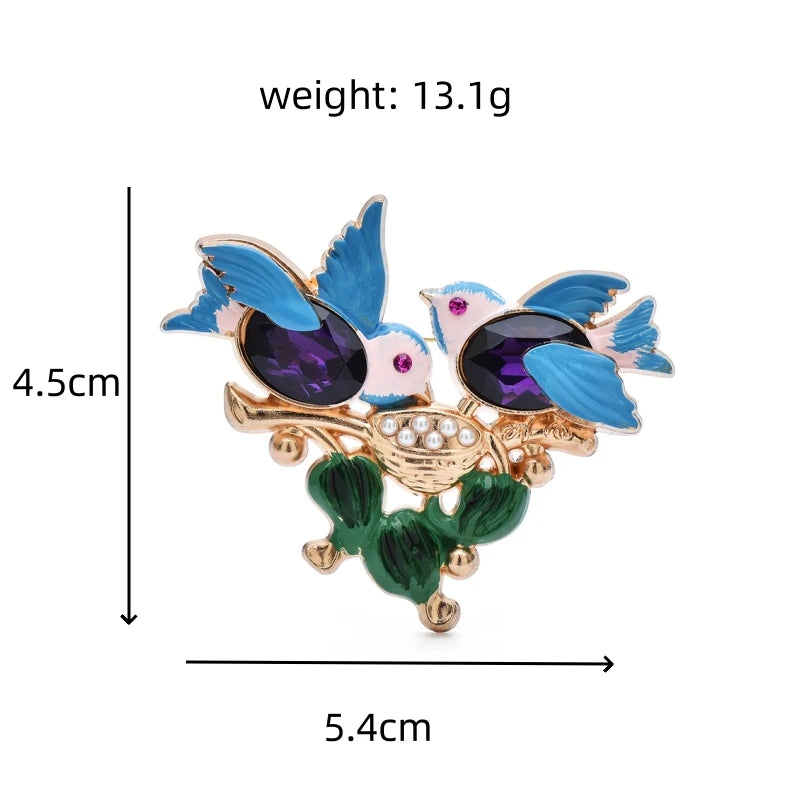 Swallows Feeding Baby Birds in Nest Brooch