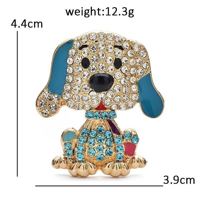 Jeweled Puppy with Enamel Ears Brooch — dimensions