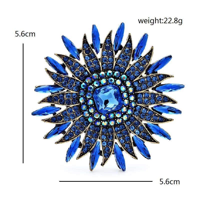 Radiant Rhinestone Sunburst Brooch — dimensions
