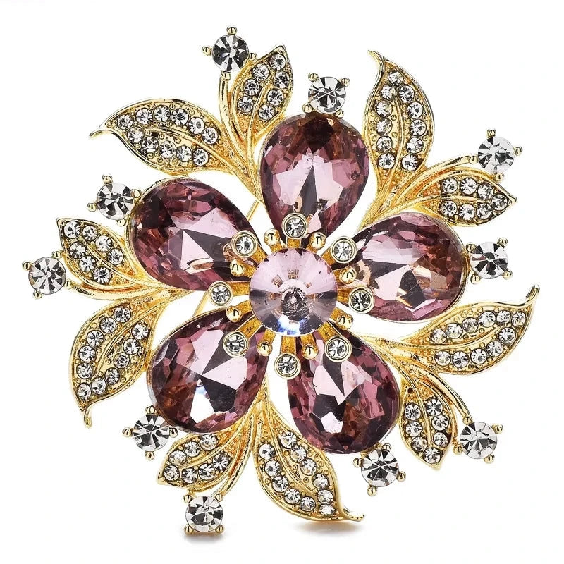 Five Petal Faceted Flower and Leaves Brooch original white background product photo