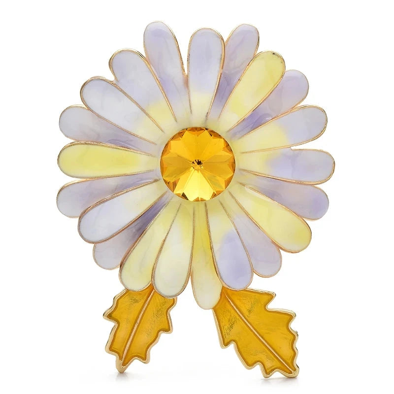 Enamel Daisy with Leaves Brooch — Purple