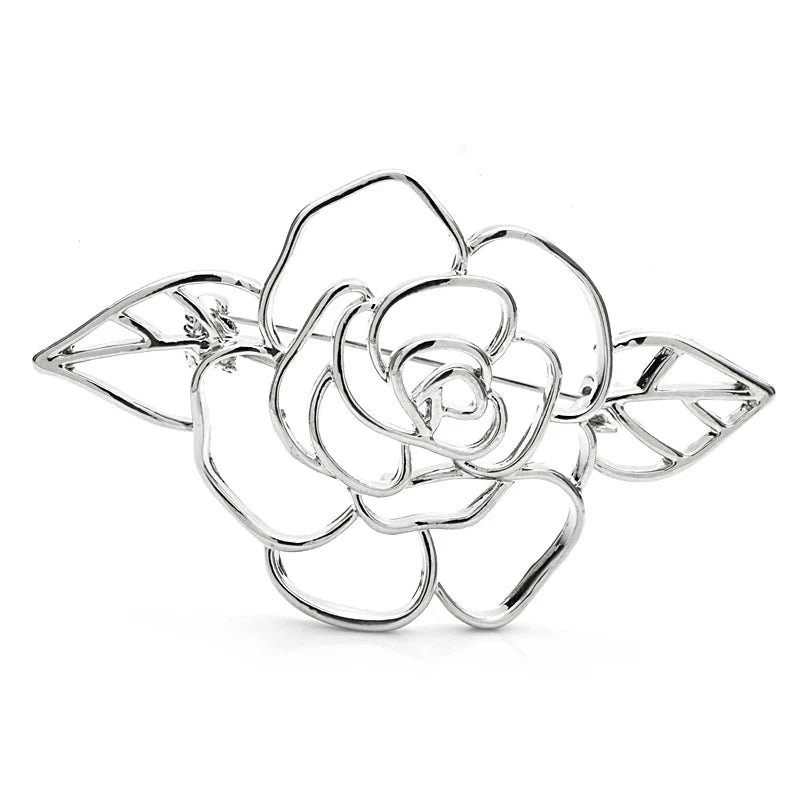 Openwork Rose with Two Leaves Brooch original white background product photo