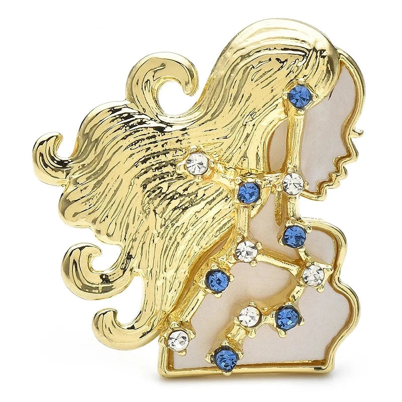 Virgo Maiden with Blue Star Accents Brooch — Gold