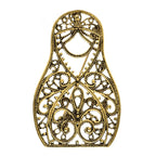 Vintage-Style Openwork Matryoshka Doll Brooch — Antique Gold