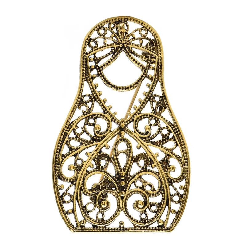 Vintage-Style Openwork Matryoshka Doll Brooch