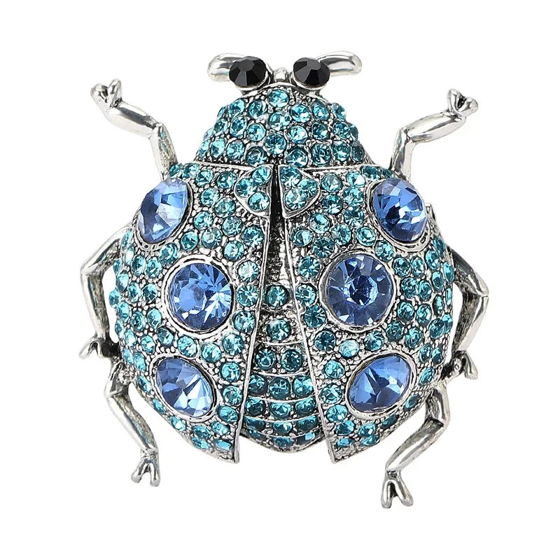 Jeweled Ladybug with Contrasting Spots Brooch — Blue