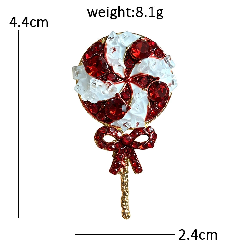 Swirled Christmas Lollipop with Bow Brooch
