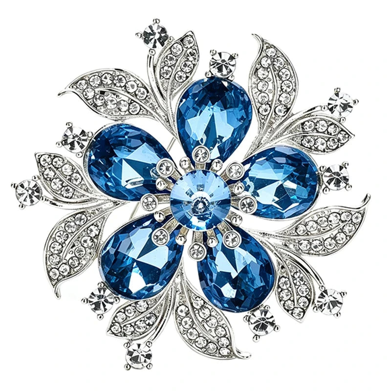 Five Petal Faceted Flower and Leaves Brooch original white background product photo