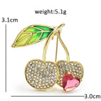 Sparkling Cherry Pair with Heart Accent Brooch