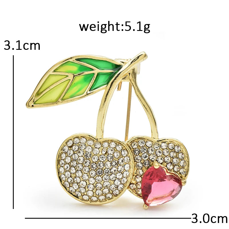 Sparkling Cherry Pair with Heart Accent Brooch