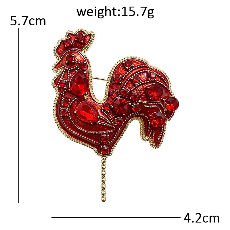 Sparkling Rooster with Flowing Tail Brooch