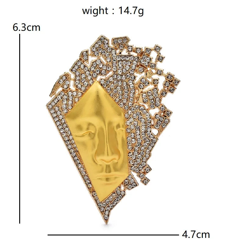 Geometric Face with Rhinestones Brooch — dimensions