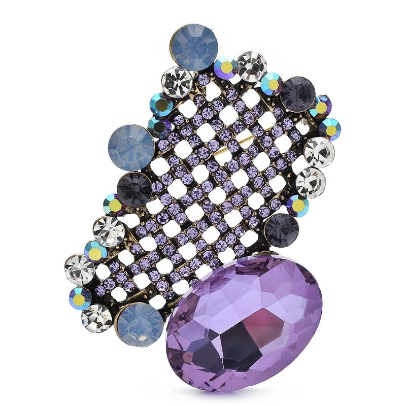 Jeweled Lattice with Faceted Oval Brooch — Purple