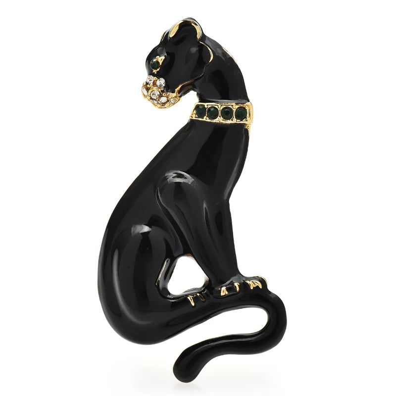 Black Enamel Panther Brooch