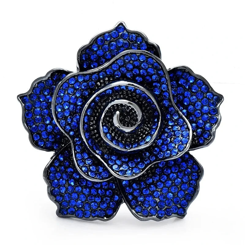Spiral Rhinestone Rose Brooch — Blue