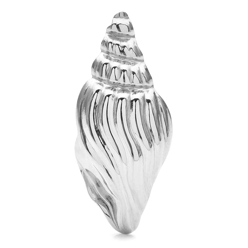 Ridged Spiral Conch Shell Brooch — Silver