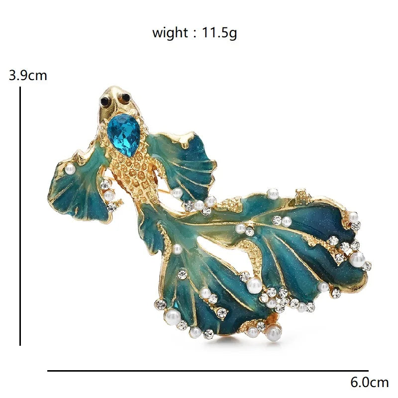 Long-Tailed Enamel Goldfish Brooch — dimensions