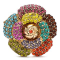 Multicolor Rhinestone Camellia Brooch — Multicolor