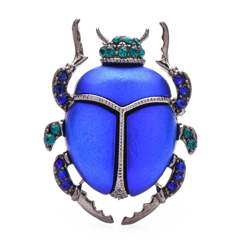 Jeweled Enamel Beetle Brooch — Blue