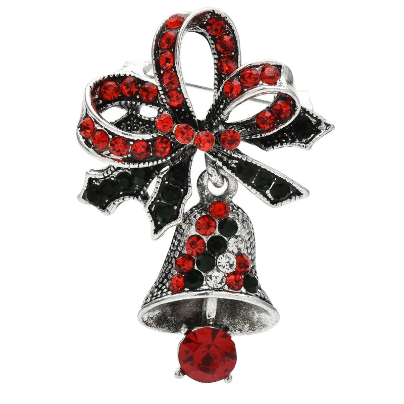 Jeweled Christmas Bell with Red Bow Brooch — Red Bell & Bow