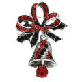 Jeweled Christmas Bell with Red Bow Brooch — Red Bell & Bow