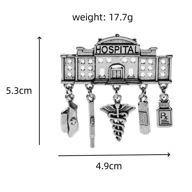 Hospital with Medical Charms Brooch — dimensions