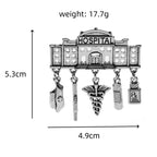 Hospital with Medical Charms Brooch — dimensions