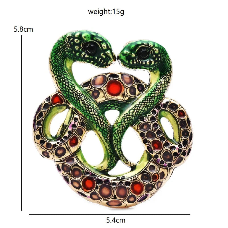 Intertwined Enamel Snake Pair Brooch — dimensions