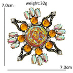 Ornate Sun Face with Radiating Accents Brooch