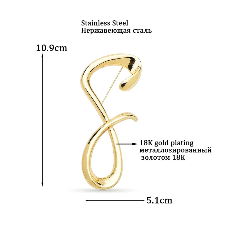 Oversized Flowing Letter S Brooch — product view